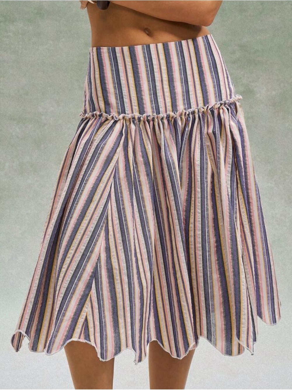 Striped Midi Skirt in Blue, Pink & Cream